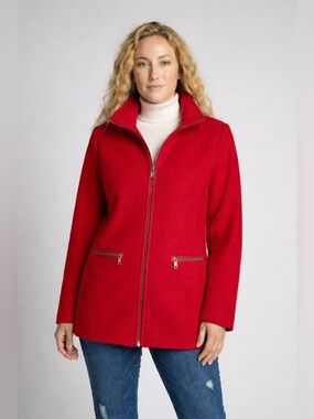 Vintage Red Wool Zip Jacket – Bernardo Essentials Coat Warm Classic Fall Winter